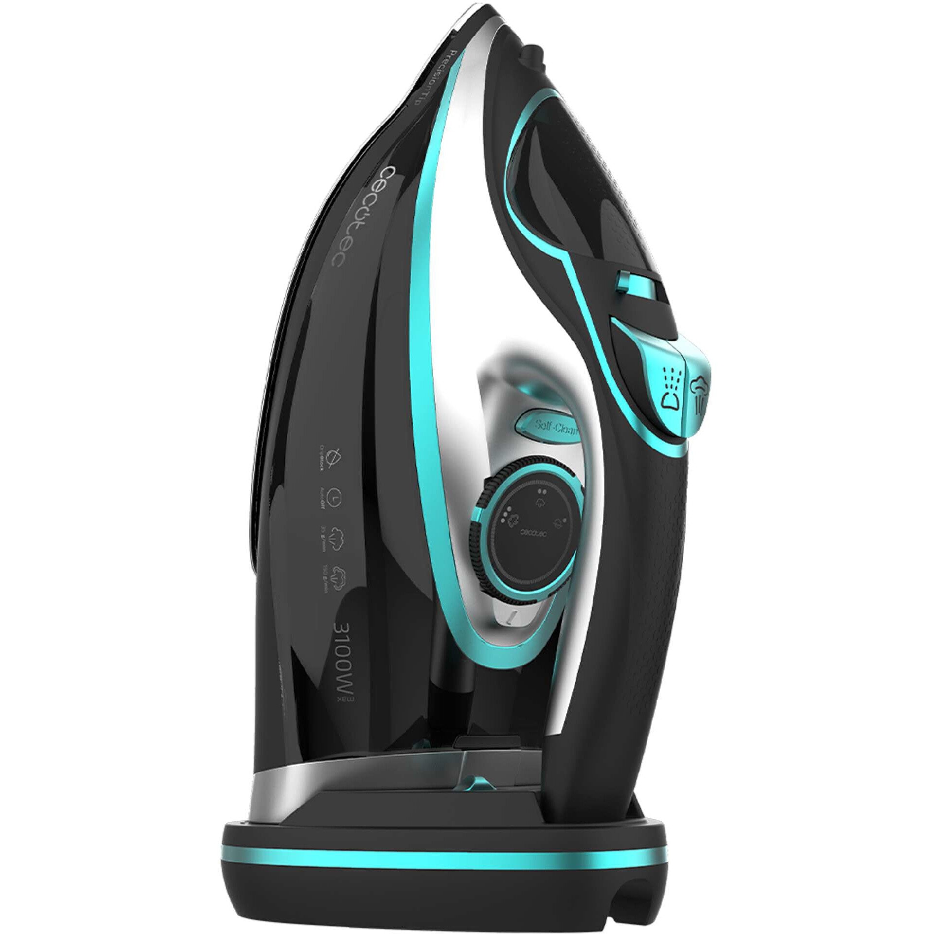Fier de calcat fara fir CECOTEC, IronHero 3100, 3100W, abur continuu 35g/min, abur suplimentar 190g/min, negru-albastru-argintiu