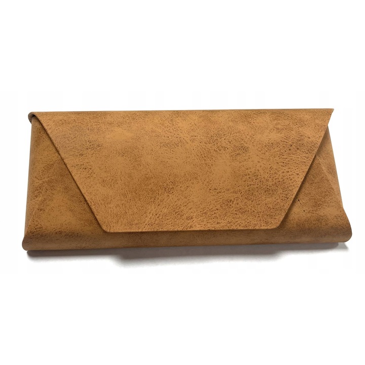 Etui pentru ochelari, eco-piele, 16x6,5x3,7cm, maro