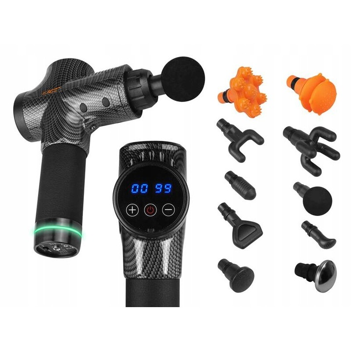 Pistol de masaj LTC LXM291, 10 capete, negru, 30 niveluri de intensitate