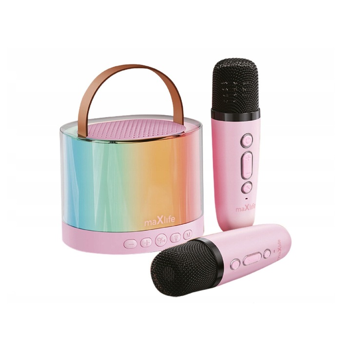 Maxlife MXKS-200 - pink bluetooth hangszóró, 2x karaoke mikrofonnal