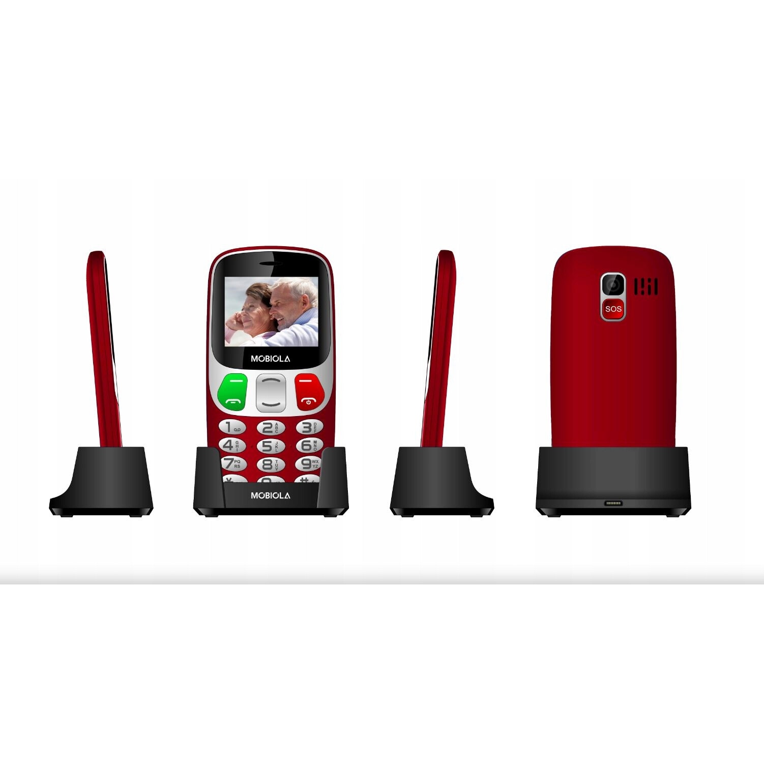 Telefon seniori Mobiola MB800, 2,4" display, Dual SIM, buton SOS, rosu, 134x67,5x15mm