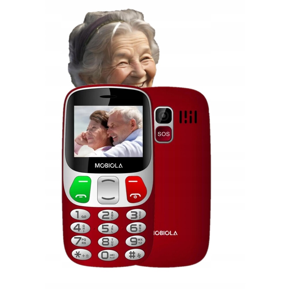 Telefon seniori Mobiola MB800, 2,4" display, Dual SIM, buton SOS, rosu, 134x67,5x15mm