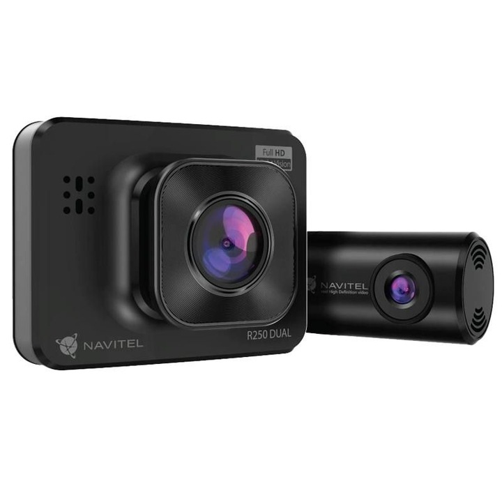 Видеорегистратор за кола Navitel R250 DUAL, 2 камери, Full HD, Черен, 64x48x33 mm