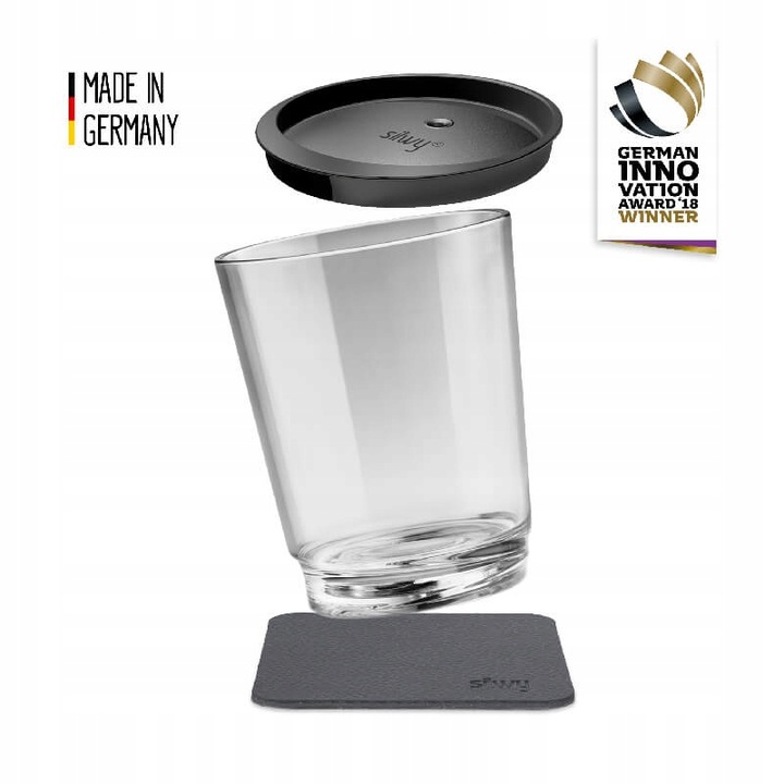 Магнитна пластмасова чаша с капак и стойка, Silwy, 250 мл, черна
