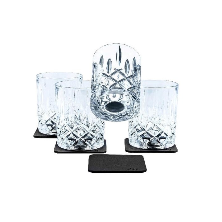 Комплект 4 магнитни чаши за уиски, Silwy, кристално стъкло, 245 мл, с магнитни поставки