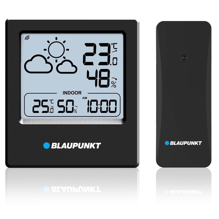 Метеорологична станция Blaupunkt, термометър и хигрометър, черна, 8.1x9.3x2.6 см