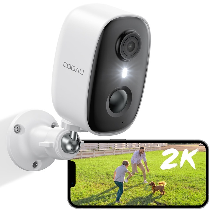 Cooau 2K Wifi6 kültéri biztonsági kamera, újratölthető vezeték nélküli Wifi IP kamera beltéri akkumulátorral, PIR mozgásérzékeléssel, hosszú készenléti állapot színes éjszakai látással és 2 utas hanggal, IP65
