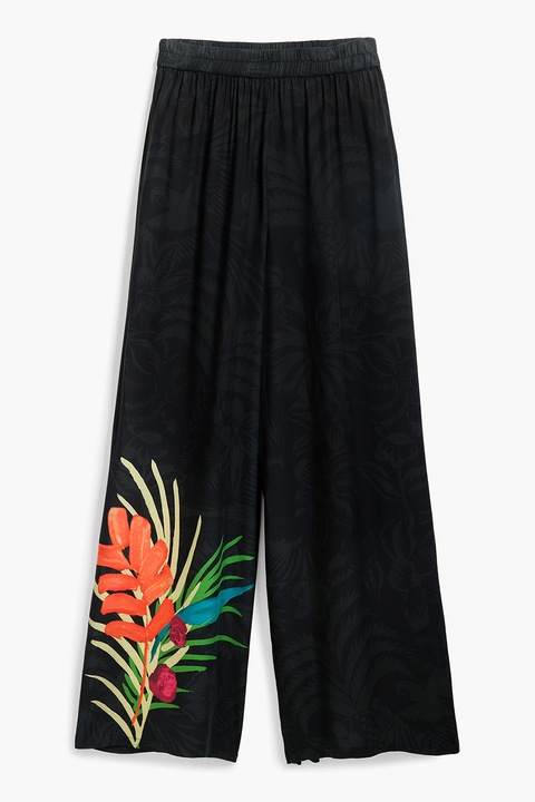 DESIGUAL, Pantaloni ampli cu imprimeu grafic, Verde/Negru/Portocaliu