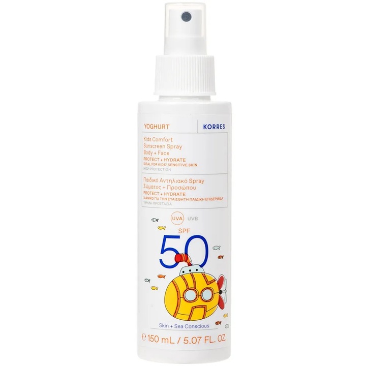 Spray emulsie pentru copii SPF50 Korres Yoghurt, 150 ml, rezistent la apa