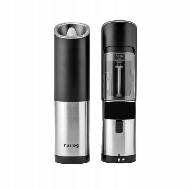 Set 2x Macinator electric gravitational pentru piper si sare, Huslog, negru-silver, 25W