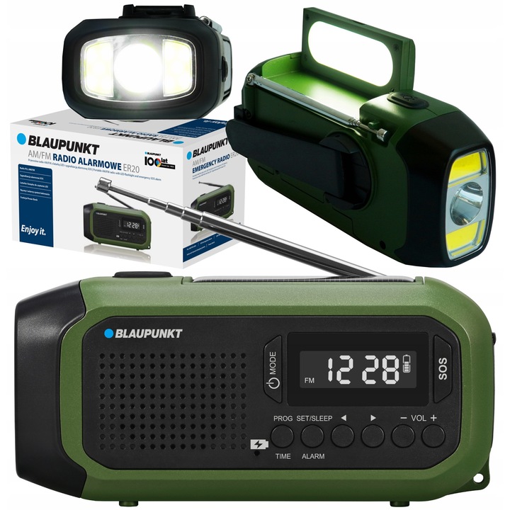 Radio Blaupunkt principal/baterie, lanterna LED, indicatie SOS, antena, ER20
