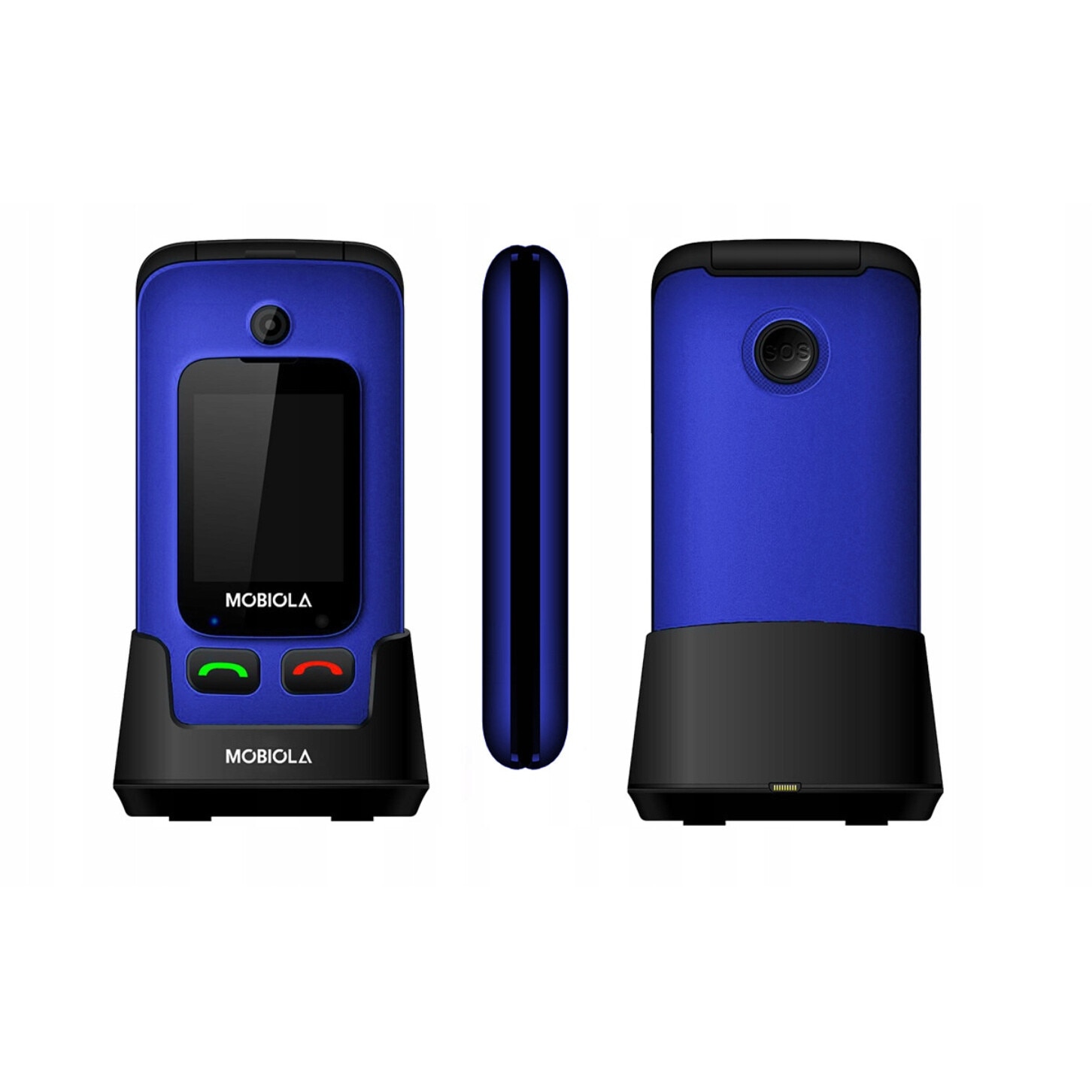 Telefon mobil pentru seniori Mobiola MB610, cu clapeta, functie SOS, dual SIM, 2,4" x 1,77", albastru