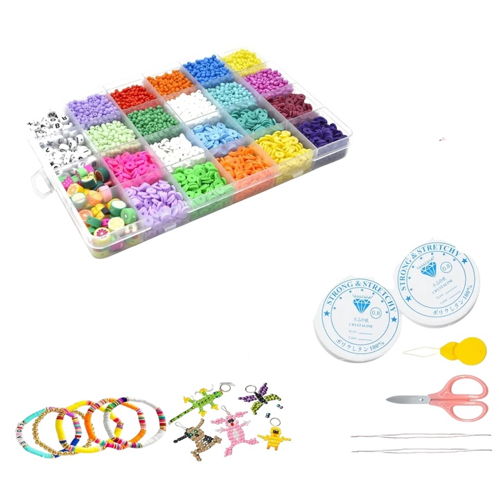 Комплект мъниста CasBur с аксесоари за създаване на гривни/гердани, полимерна глина/метал, многоцветни, 265 части