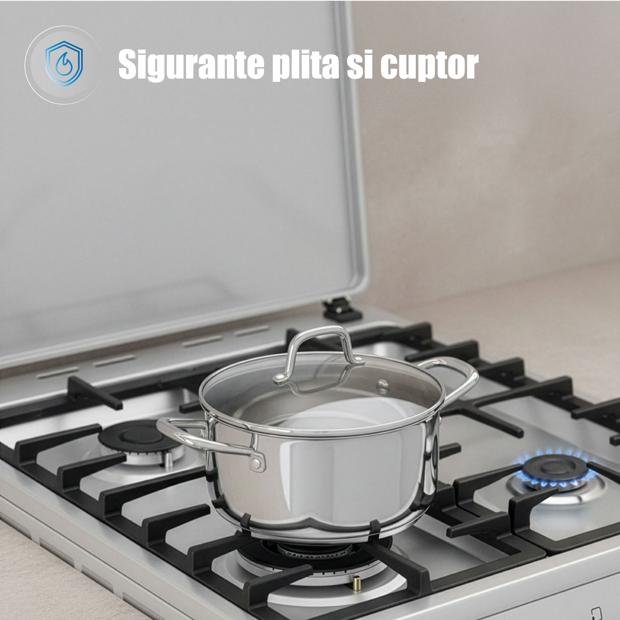 Aragaz Samus SM664XPGS1, 4 arzatoare gaz, cuptor gaz, aprindere electrica plita, timer, grill, sigurante plita si cuptor, Inox/laterale argintii