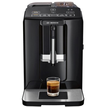 Espressor automat Bosch TIS30129RW, 1300W, 15 Bar, 1.4 l, Rasnita ceramica, dispozitivul spumare lapte MilkMagic Pro, Negru Espressor automat Bosch TIS30129RW, 1300W, 15 Bar, 1.4 l, Rasnita ceramica, dispozitivul spumare lapte MilkMagic Pro, Negru
