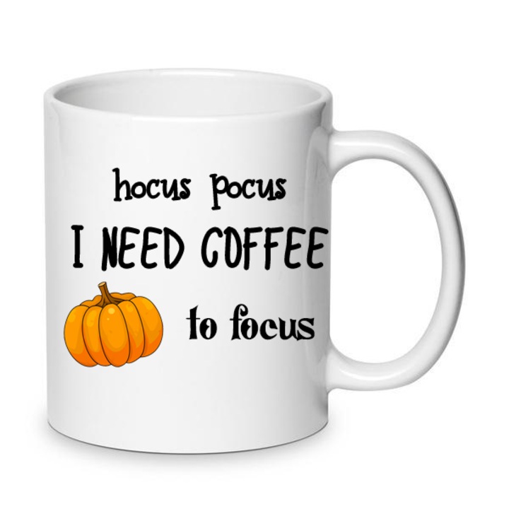 Cana ceramica alba Halloween "Hocus Pocus, I Need Coffee to Focus", 330ml