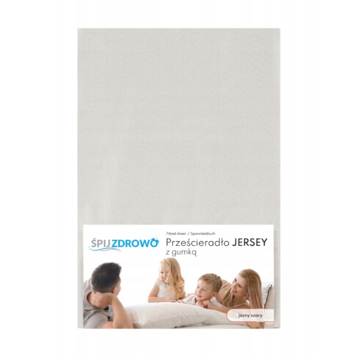 Cearsaf pentru saltea, Jersey, 140x200 cm, cu banda elastica, culoare gri deschis