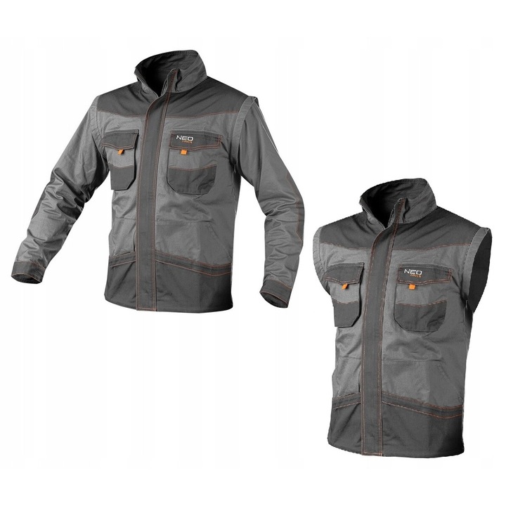 Hanorac de lucru 2 in 1, NEO, bumbac, maneci detasabile, gri, 3XL