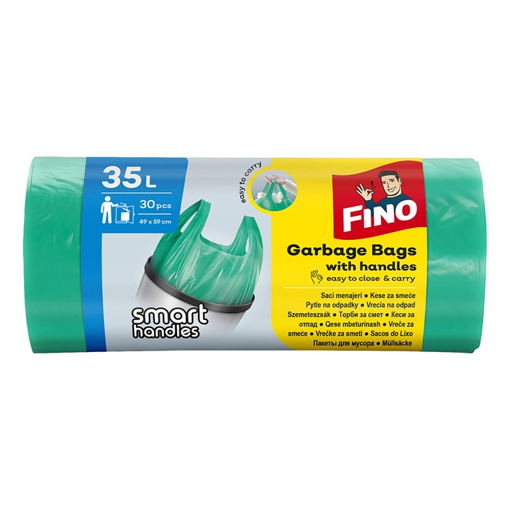 Опаковка от 6 X торби за боклук Fino, 35L, зелени, 30 бр./ролка