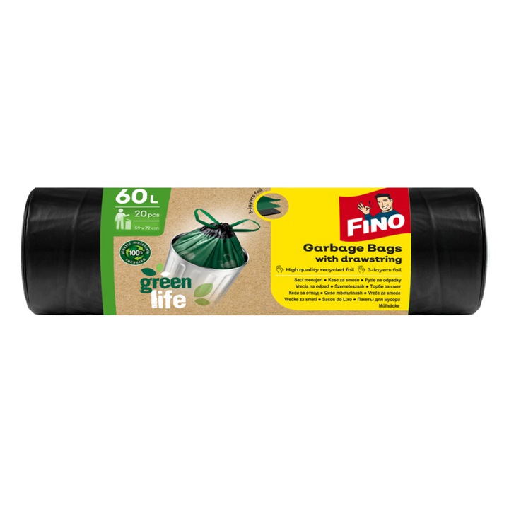 Комплект от 6 х торби за боклук Fino, 60L, 20 бр., черни