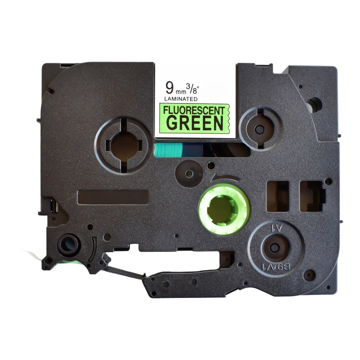 Banda laminata etichete compatibila Brother TZe-D21 9mm negru / verde fluorescent