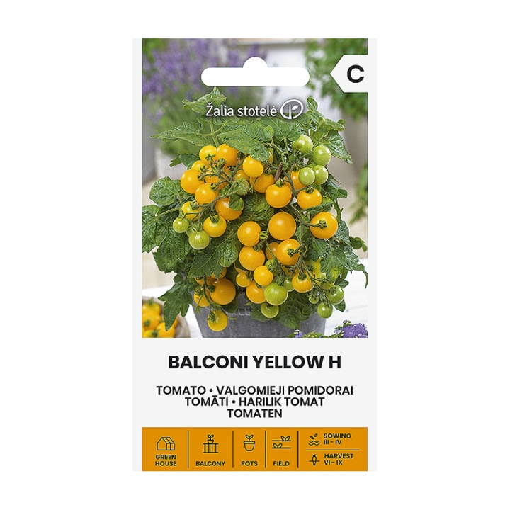 Seminte, Tomate pentru balcon Balconi Yellow H, Žalia Stotelė, plic, 0.1 grame