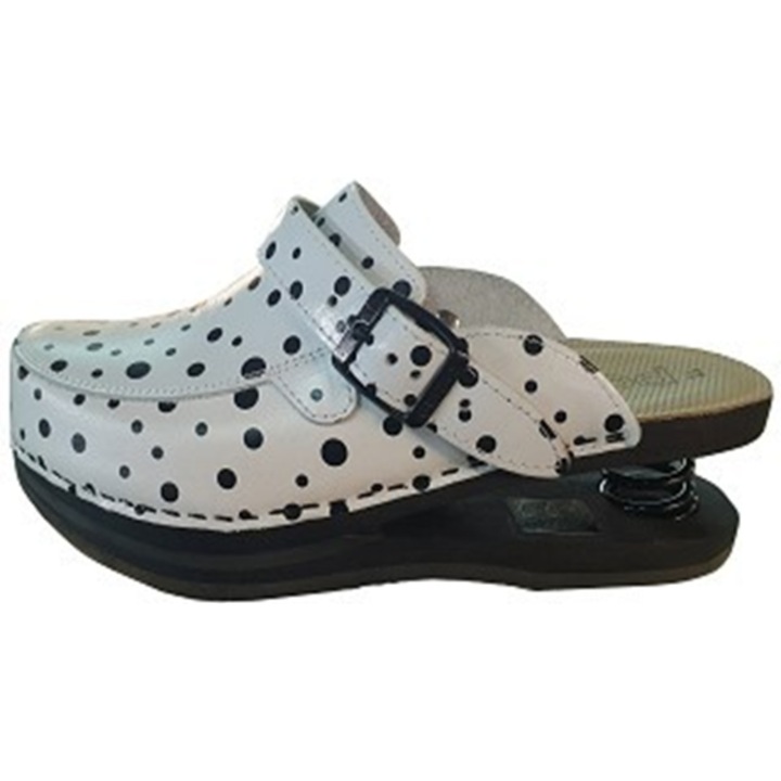 Saboti din Piele naturala, Talpa din lemn de fag uscat, flexibila, cu design antiderapant, cu Arc – Model Dalmatta - Marimea 38