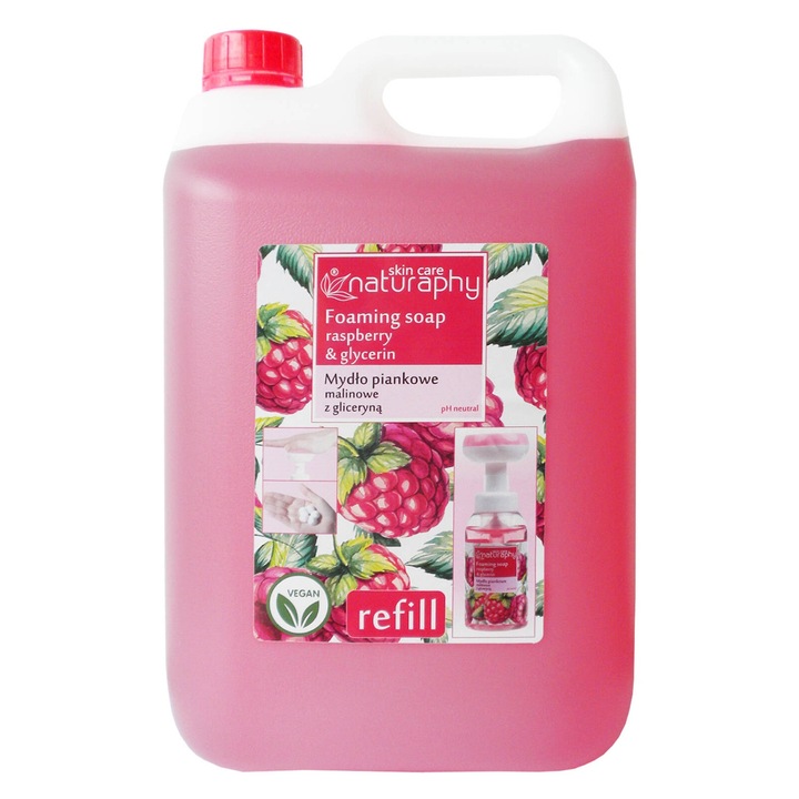 Sapun spumant, Naturaphy, aroma de zmeura, 5000ml, pH neutru pentru piele