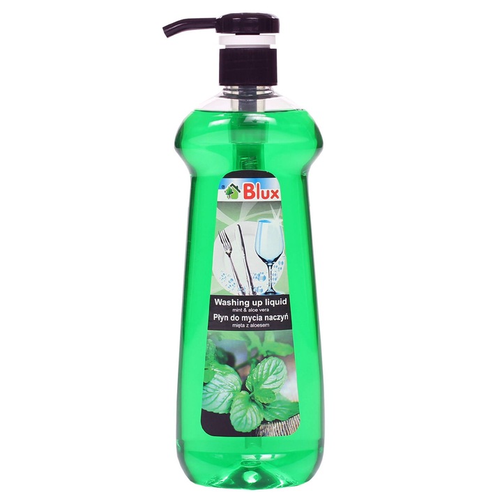 Detergent vase BluxCosmetics, cu aloe, 500ml, formula densa, parfum de menta