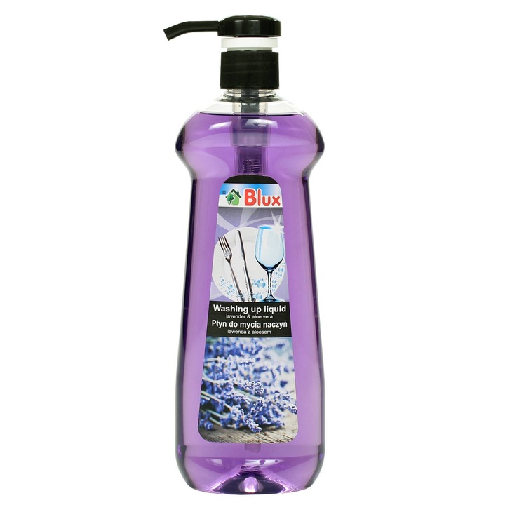 Detergent vase BluxCosmetics, lavanda cu aloe, 500ml, formula densa, dozator comod