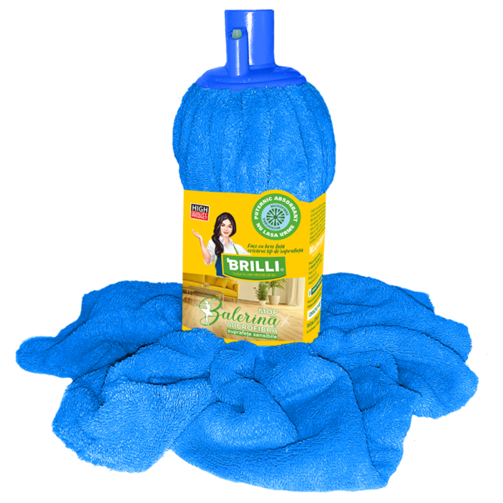Rezerva mop Brilli Balerina, microfibra, suprafete sensibile, albastru