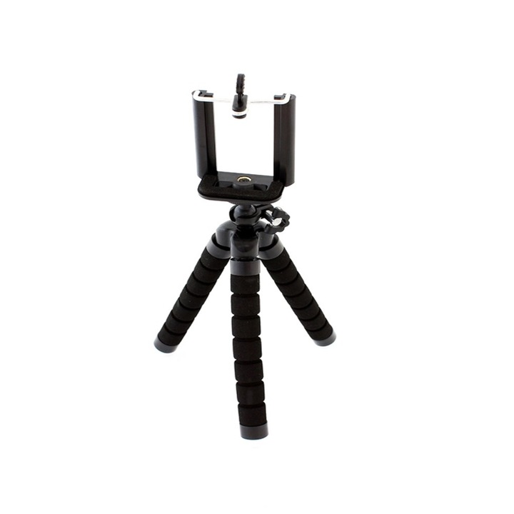 Suport telefon tip trepied, negru, 26 cm