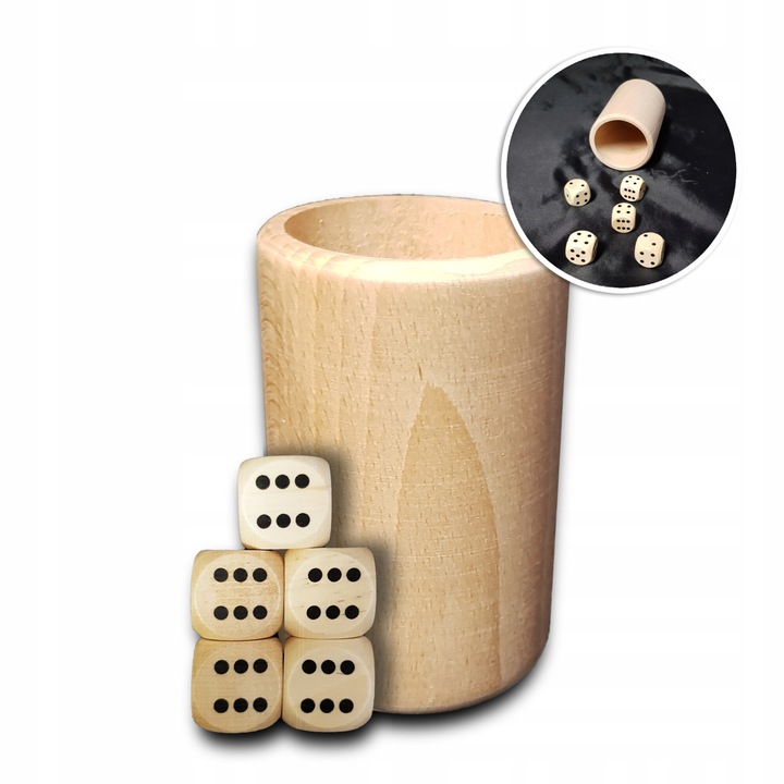 Set 5 zaruri si cupa din lemn natural, 9,5cm x 5,5cm