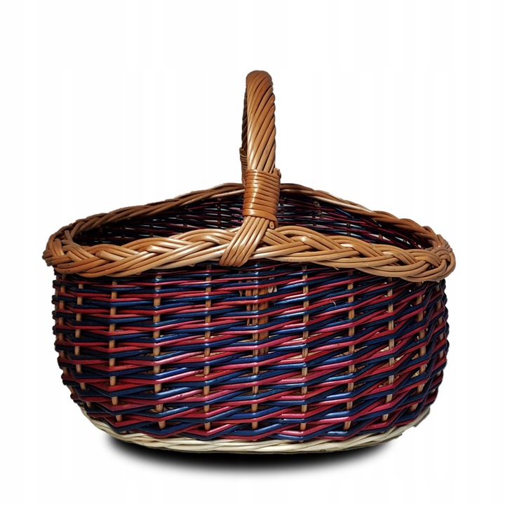 Cos de picnic din ratan, 32x34x42cm, capacitate 22l, albastru-rosu