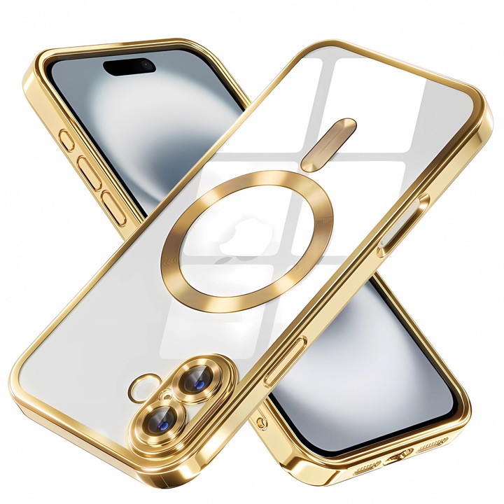 Калъф за Защита Bervolo® MagSafe, Съвместим с iPhone 16 Pro Max, Прозрачен, Устойчив на Пожълтяване, Удароустойчив и Устойчив на Надраскване, Подсилени Ръбове, Златен