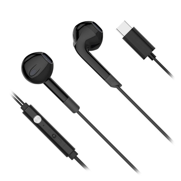 Casti cu fir In-Ear, Microfon, conectivitate USB-C, Dimensiune difuzor 14.2 mm, Negru