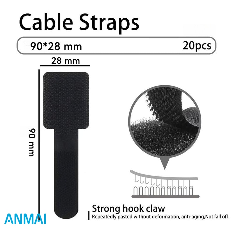 Set 20 benzi reutilizabile cu arici autoadeziv Anmai, 3x9cm, Negru ...