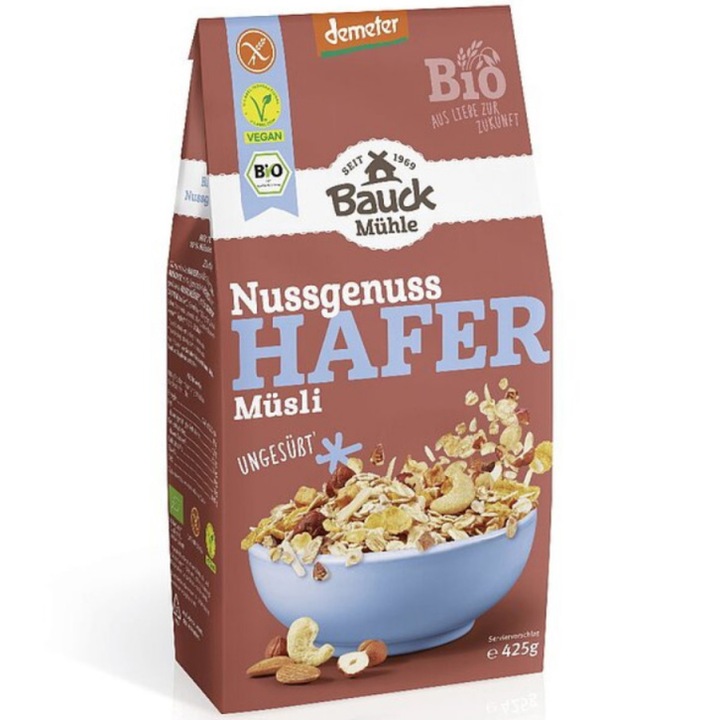 Musli ovaz-nuci Eco Bauckhof, fara gluten fara zahar adaugat, 425g
