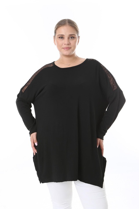 Bluza dama AXIL, Cu dantela pe umeri, Negru