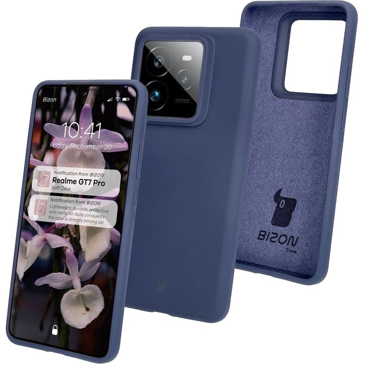 Husa telefon Bizon Soft Case pentru Realme GT 7 Pro, silicon, policarbonat, albastru inchis, dimensiuni 16,07x7,46cm