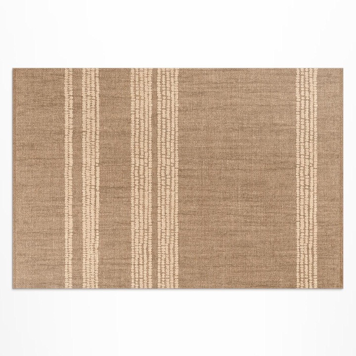 Covor de exterior pentru terasa, Wallfluent, Bej cu linii, Bej, 60x90 cm, 010260370010000019836