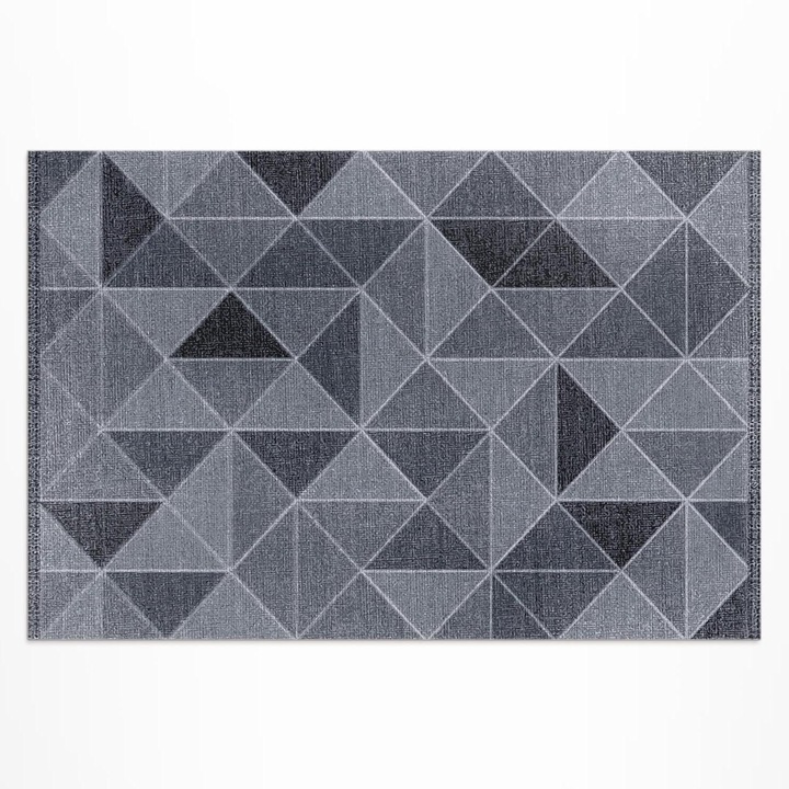 Covor pentru terasa, Wallfluent, Patrate si triunghiuri geometrice, Gri, 120x180 cm, 010260370040000019856