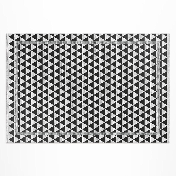 Covor de exterior pentru terasa, Wallfluent, Triunghiuri alb-negru, Fractal negru alb, 60x90 cm, 010260370010000020042