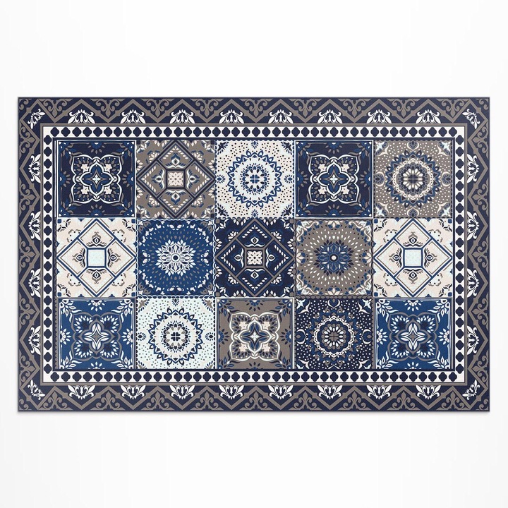 Covor de exterior, Wallfluent, Placi florale, Bleumarin, 120x180 cm, 010260370040000020309