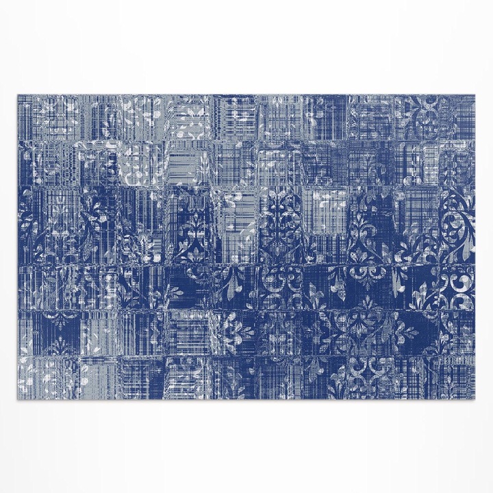 Covor de exterior pentru terasa, Wallfluent, Placi haotice, Albastru, 60x90 cm, 010260370010000030980