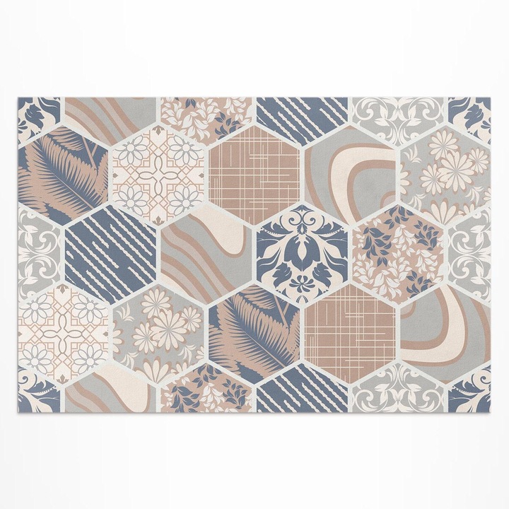 Covor pentru terasa, Wallfluent, hexagoane hawaiene, Bej, 100x150 cm, 010260370030000020291