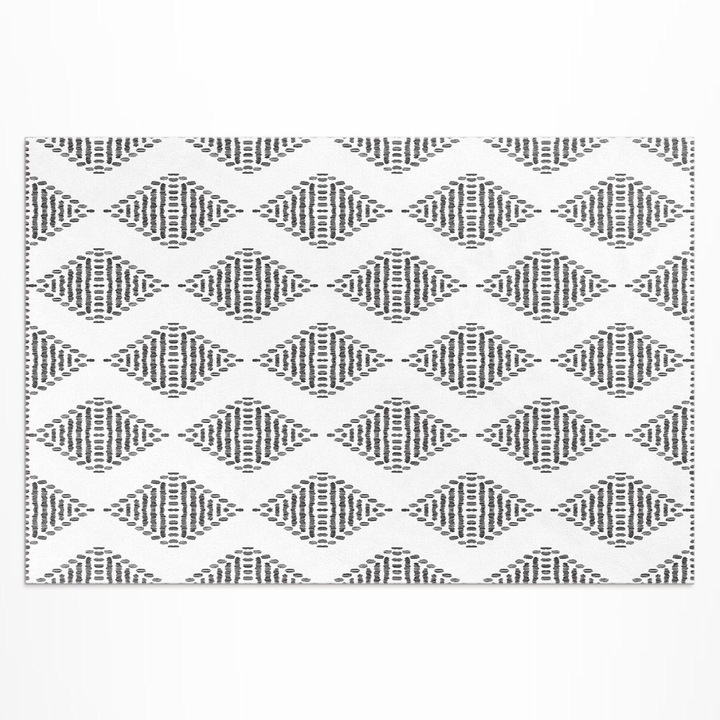 Covor pentru terasa, Wallfluent, Romburi geometrice, Alb, 120x180 cm, 010260370040000020261