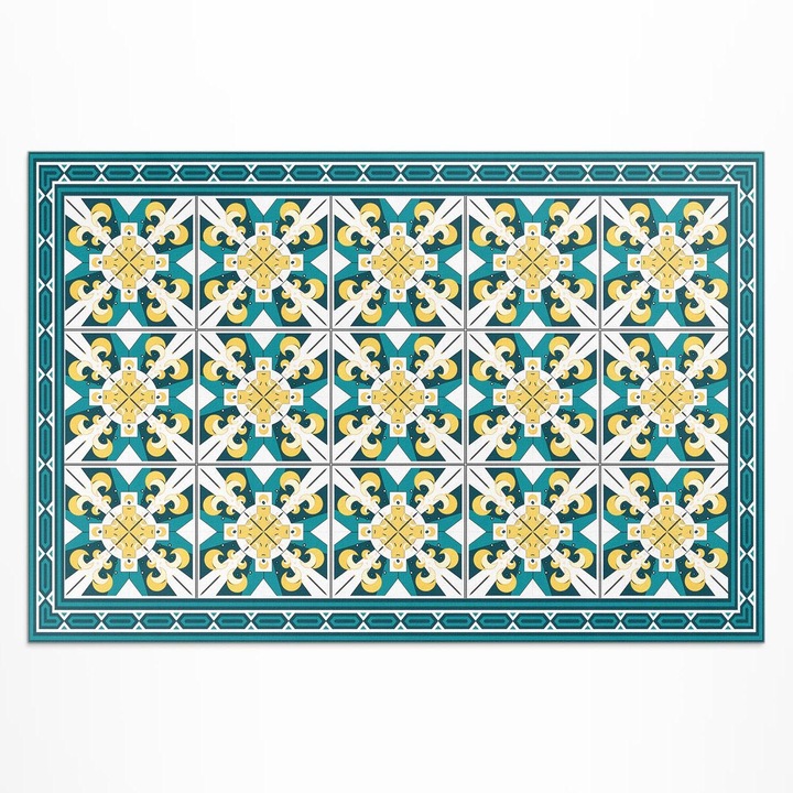 Covor de exterior pentru terasa, Wallfluent, Romburi geometrice, Verde pal, 120x180 cm, 010260370040000020286