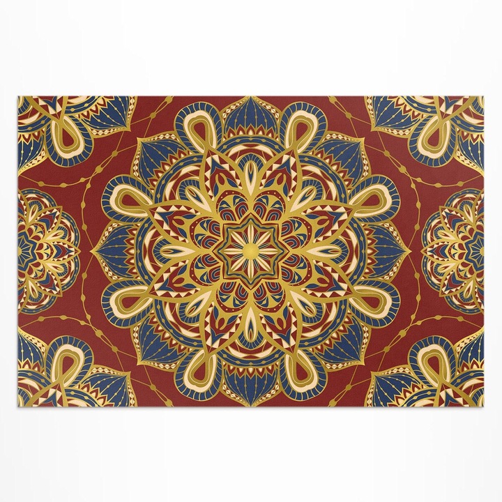 Covor de terasa, Wallfluent, Mandala bogat decorata, Rosu, 120x180 cm, 010260370040000029803