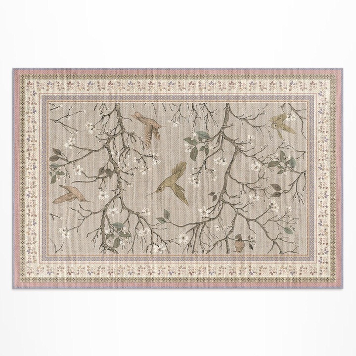 Covor de exterior pentru terasa, Wallfluent, Fundal floral, Bej, 80x120 cm, 010260370020000032091